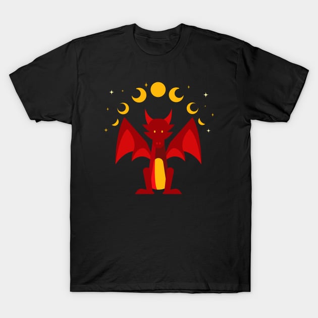 Fierce red dragon under the moon. T-Shirt by DQOW